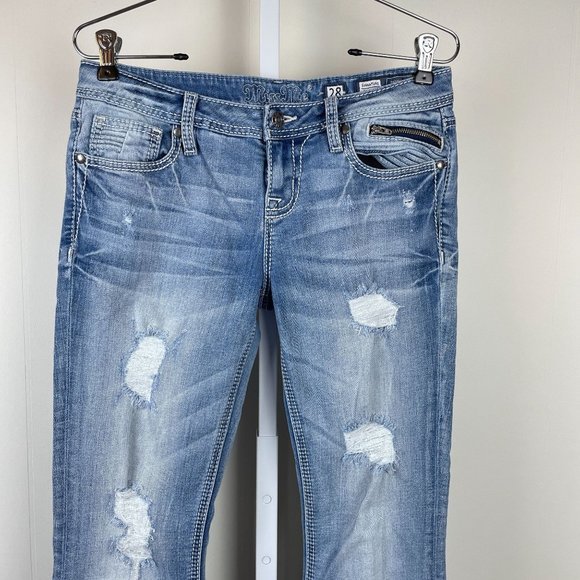 Miss Me Jeans Signature Straight Distressed Denim Medium Wash Womens 28 - Picture 2 of 11